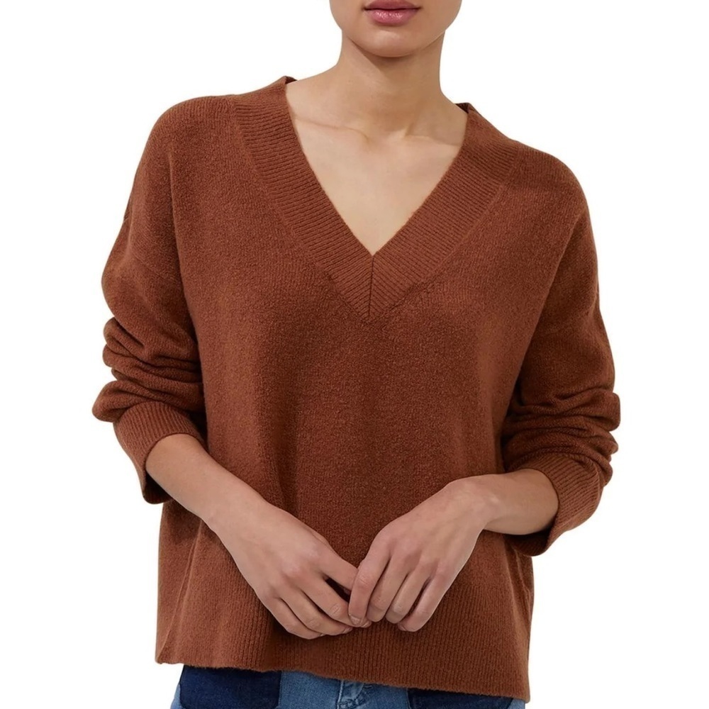 French Connection Rib V-Neck Jumper Wool Blend Top Size Medium Women